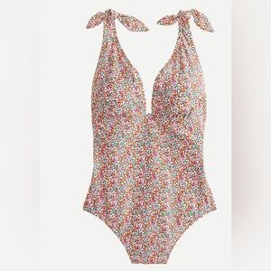J. Crew Tie-Shoulder One-Piece Swimsuit In Liberty Eloise Floral. Size 8